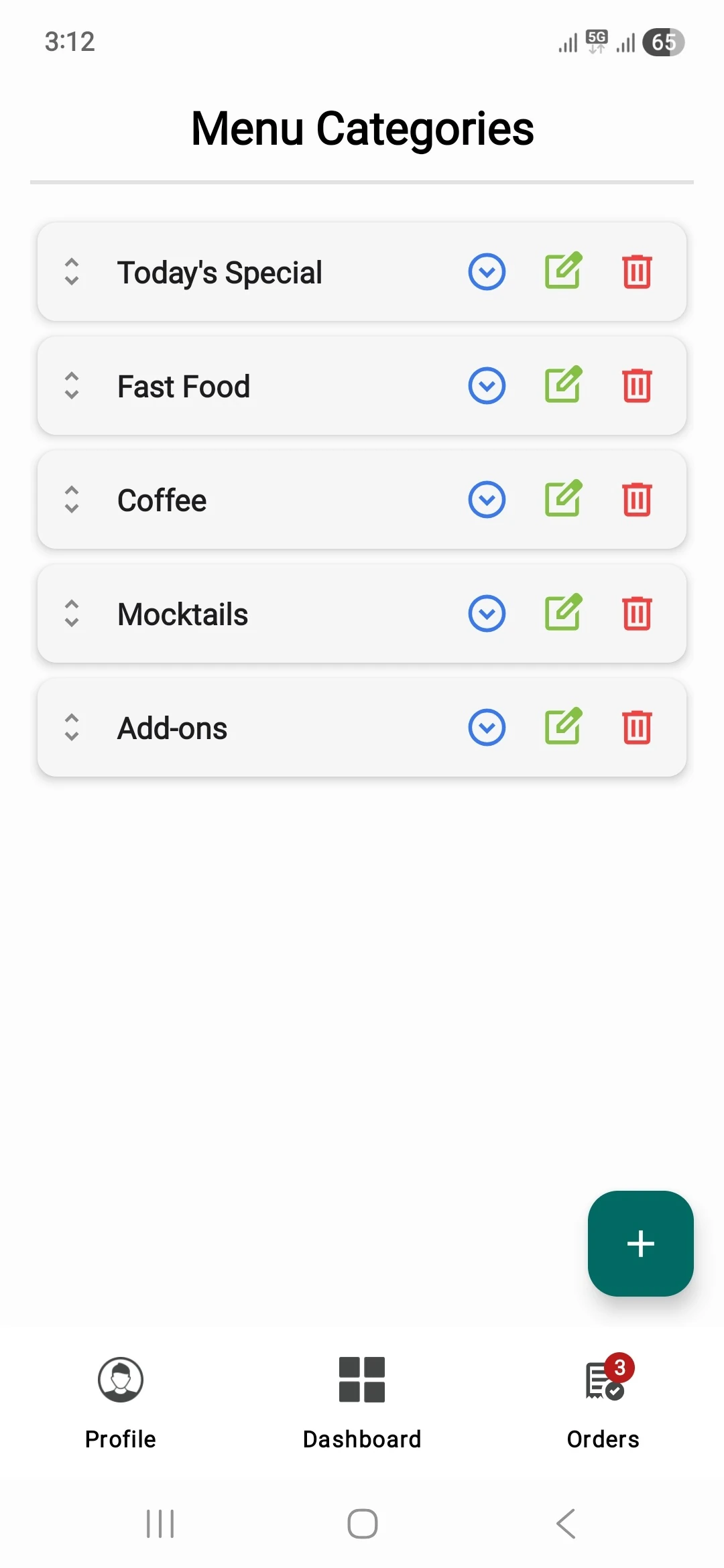 Manage Menu Category