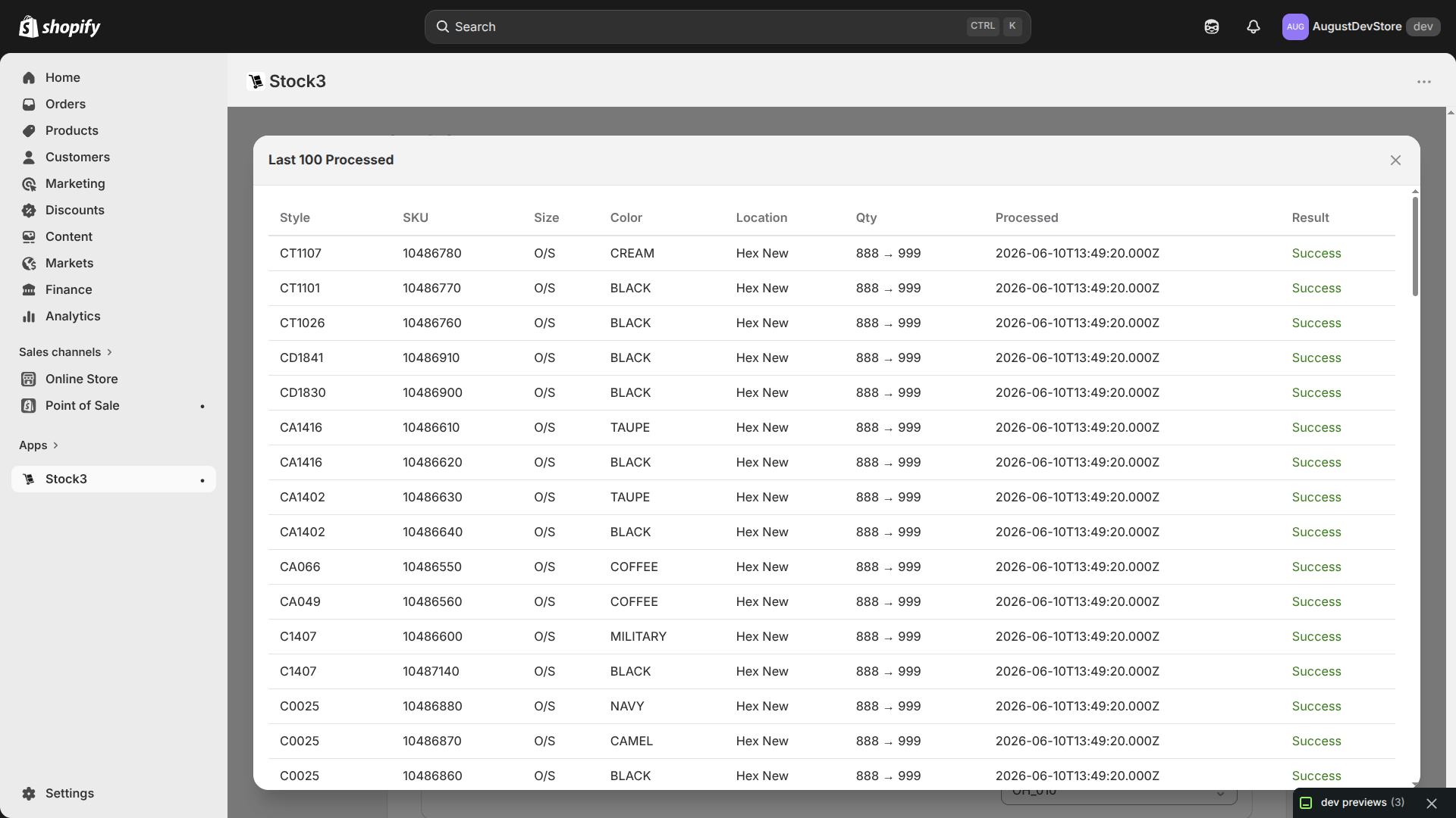 List of Recently Processed Inventories