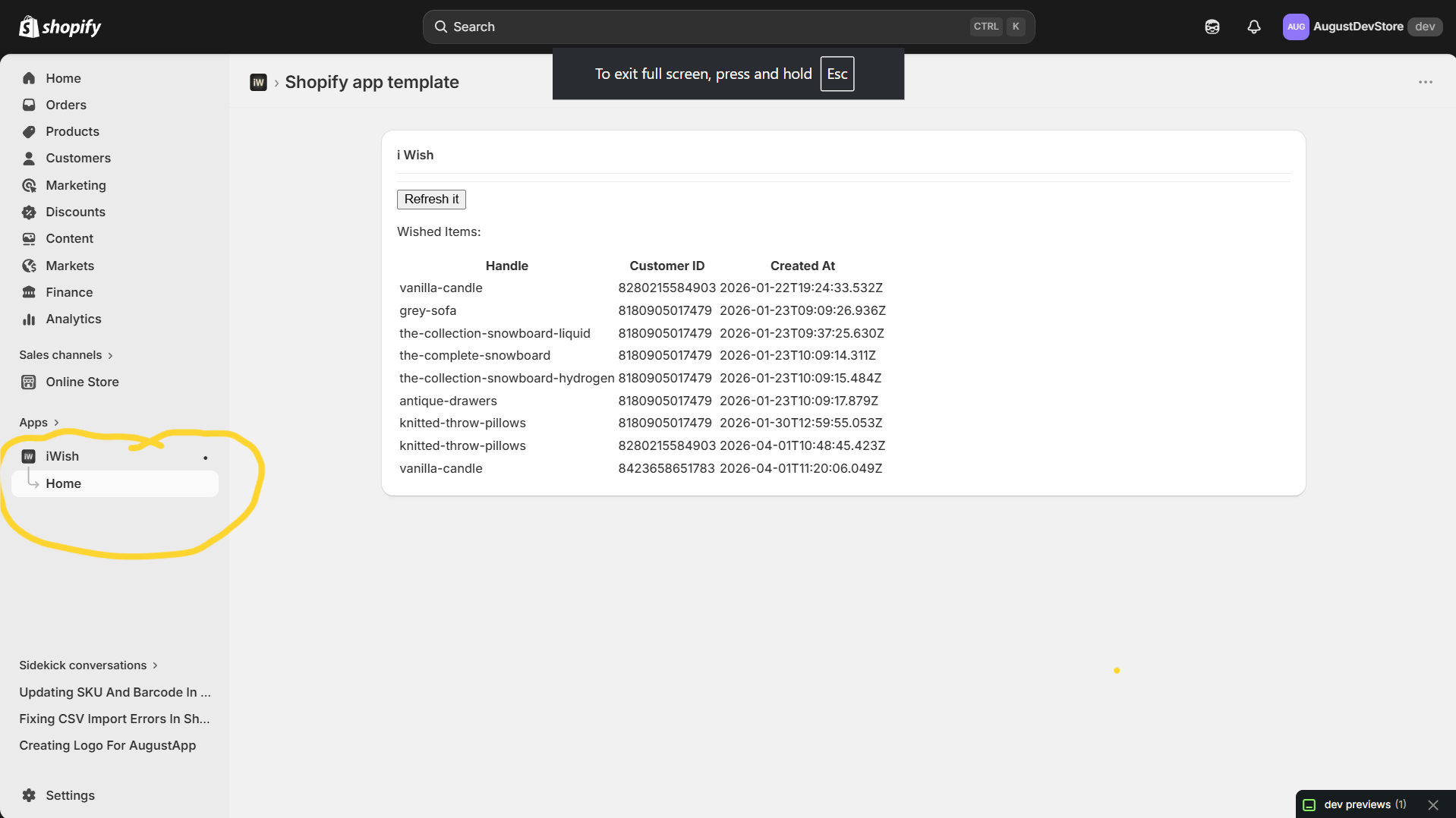 Wishlist App Admin.